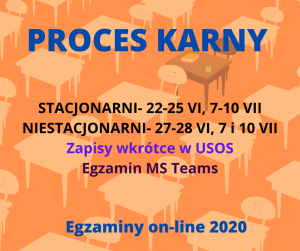 Egzaminy zdalne z Procesu karnego 2020