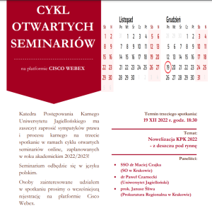 Seminarium Otwarte Katedry Postępowania Karnego – 19 XII 2022 r.