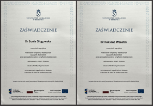 Certyfikaty dla Soni Głogowskiej i Roksany Wszołek