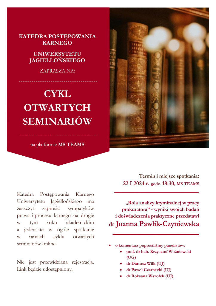 Seminarium Otwarte – dr Joanna Pawlik-Czyniewska o analizie kryminalnej!